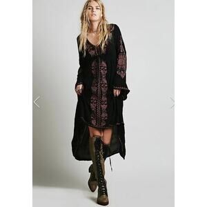 Embroidered Black and Pink Bohemian Dress